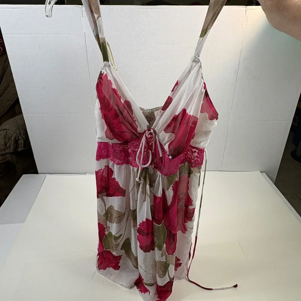 In Bloom by Jonquil Chiffon Floral Babydoll Chemise LRN110 Pink Magenta Women L‎